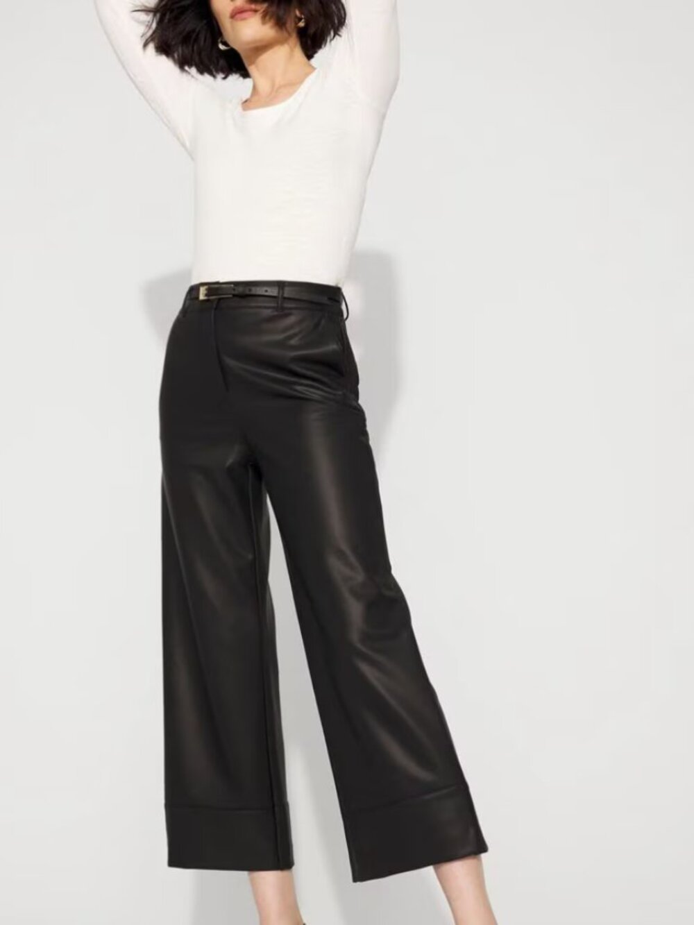 nwt WHITE HOUSE BLACK MARKET faux leather wide leg crop pants 4 reg